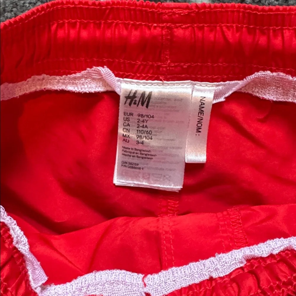 H&M Kids Swim Trunks Bathing Suit red green navy stripes whales, size 2-4 years